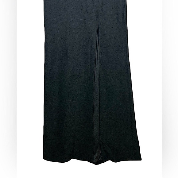 NWT Dessy Collection Black Cowl-Neck Wide Strap Crepe Trumpet Gown Front Slit 2R - Picture 11 of 16